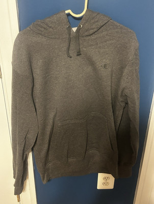 Champion Men's Gray Fleece Cotton Blend Pullover Hoodie Drawstring Logo Size M