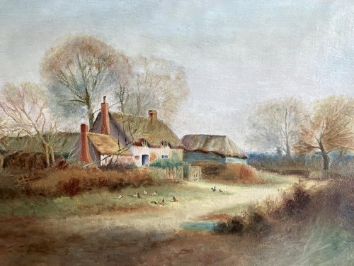 ANTIQUE OIL PAINTING Large British Primitive Cottage Landscape By JONES 1911 - Picture 7 of 13