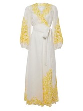 Zimmermann Golden Embroidered Midi Dress | White/Yellow, Wrap, Anglaise, Dolman