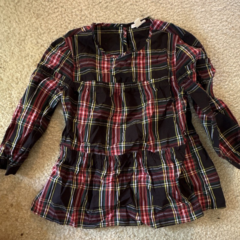 Crewcuts Girls Plaid Round Neck Long Sleeve Button Tunic Blouse Size 12
