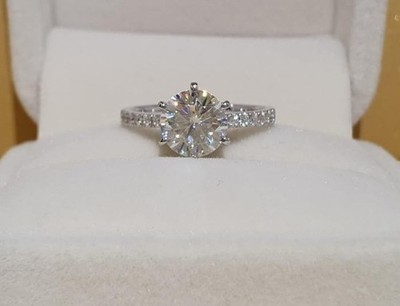2 CT Round Cut Hidden Halo VVS1 Moissanite Engagement Ring 14K White Gold Plated