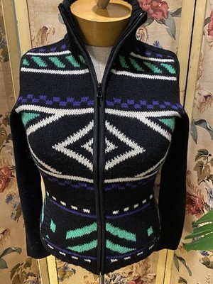 Ralph Lauren Active RL Aztec Print Cotton Knit Sweater Full Zip NWOT XS VTG Uniq