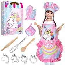 Unicorn Kids Cooking and Baking Sets, 11Pcs Kids Aprons for Pink Unicorn
