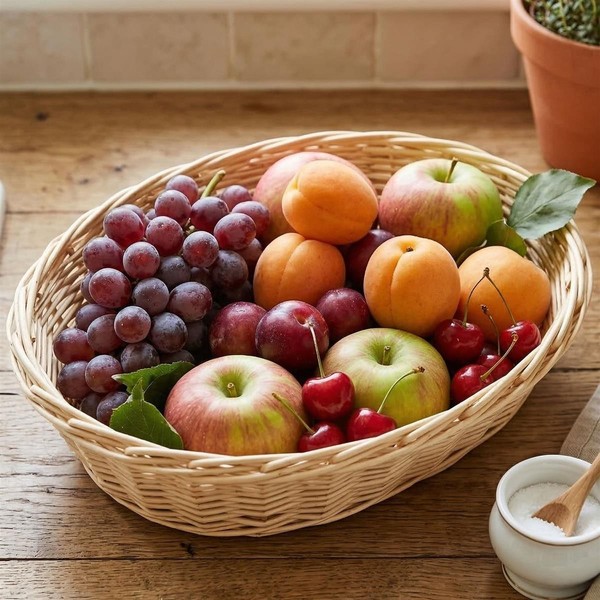 "Schale Obstkorb Brotkorb \"Rustikal\" Weide Weiß, Aufbewahrungs Deko Bad FüLl Korb"-image