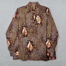 Vintage 70s Long Sleeve Disco Shirt Dagger Collar Vase Floral Motif M/L