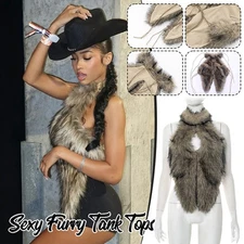 Sexy Furry Tank Tops Women Hipster Halter Fashion Apparel For Midnight Party