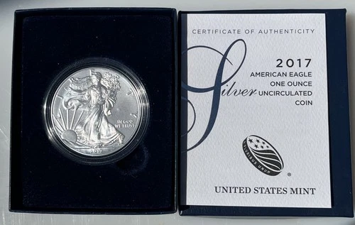 2017 W Burnished $1 American Silver Eagle Dollar .999 % SILVER Box COA