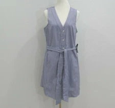 RACHEL ROY Womens Blue Striped Sleeveless V Neck Mini Sheath Dress Size 14 NWT