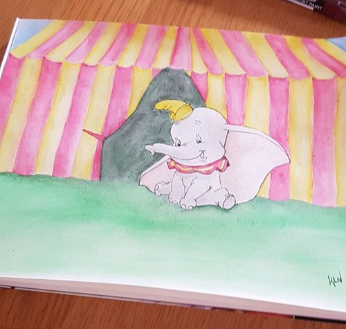 Dumbo Original Watercolour Painting Circus Disney Elephant - Picture 2 of 2