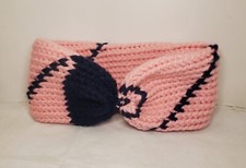 Loom Knitted Double Layered Pink  Black Acrylic Winter Headband Handmade