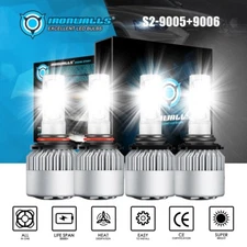 IRONWALLS 9005 9006 LED Combo Headlights Kit Bulbs 6500K Hi/Lo Beam White Bright