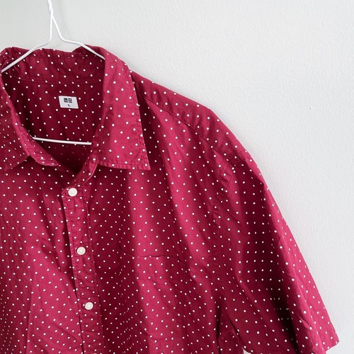 Uniqlo Mens Size XL Short Sleeve Button Front Casual Shirt Red Polka Dot Cotton - Picture 2 of 6