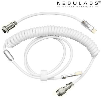 Custom Coiled Aviator GX16 USB-C Mechanical Gaming Keyboard Cable 4ft - WHITE
