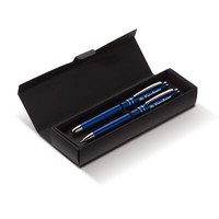 Schreibset Mit Namensgravur - Kugelschreiber Und Rollerball - Farbe: Dunkelblau