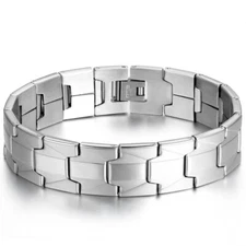 Charm 16mm Wide Men's Bracelet Stainless Steel Link Cuff Bangle Wristband 8.1"