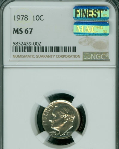 1978 ROOSEVELT DIME NGC MS67 PQ MAC FINEST REGISTRY MAC SPOTLESS LOW POP *