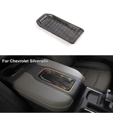 Molded Armrest Storage Box Trim Cover For Chevy Silverado 2019+ Black Wood Grain