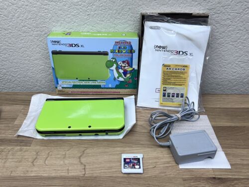 Nintendo ""Neu"" 3DS XL Super Mario World Edition Lime Green Cib Box Ladegerät funktioniert - Bild 1 von 19