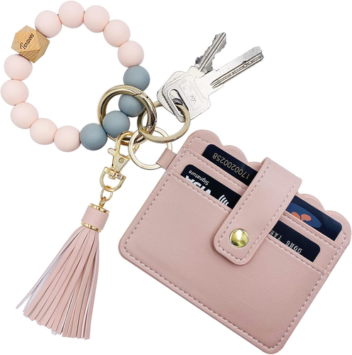 Keychain Wallet Wristlet Small Credit Card Holder Bracelet Key Chain Purse Bangl - Picture 10 of 12