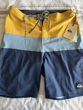 New Quicksilver Boys Youth 29 Board Short Swim Trunk Blue Yellow