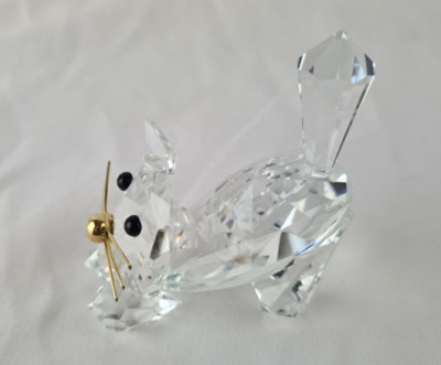 Hochwertige Kristall Glas Figur KATZE Preciosa mit vergoldeter Metallmontur
