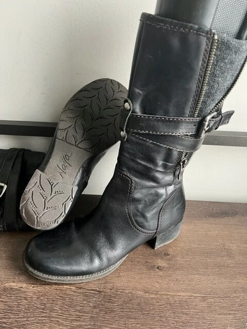 Naya Saffron Boot Womens Black Leather Comfort Biker Motorcycle