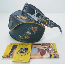 Vintage ED HARDY Tattoo Sunglasses Gunmetal EHS 018 L.A. Dog DEADSTOCK RARE