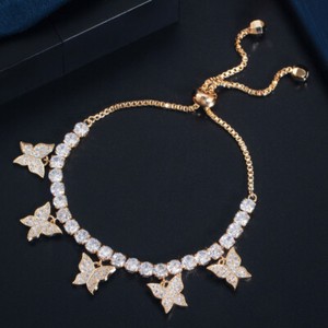 Authentic Chic Adjustable Gold Plated CZ Butterfly Charm Choker Necklace Bracelet Jewelry