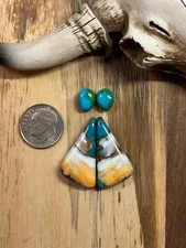 Mohave Kingman and Sonoran Mountain Turquoise Matching Pair Cabochon Backed