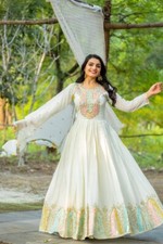 New Attractive Chinon Silk Gown With Dupatta For Wedding