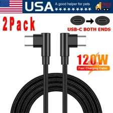 2 Pack 90 Degree Angle USB-C to USB-C Charger Cable Fast Charging Type Sync Cord