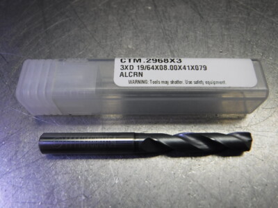 CTMI 19/64'' Carbide Drill 8mm Shank 3xd 19/64x0800x41x079 ALCRN (LOC1107A)