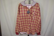 Mens Large Plaid Fleece Jacket Flannel Lined Hoodie Loose Fuzzy Hooded Coat New
