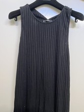 MNG SEXY HI SLIT RIBBED BLACK COTTON COMFY WORK PARTY MAXI DRESS