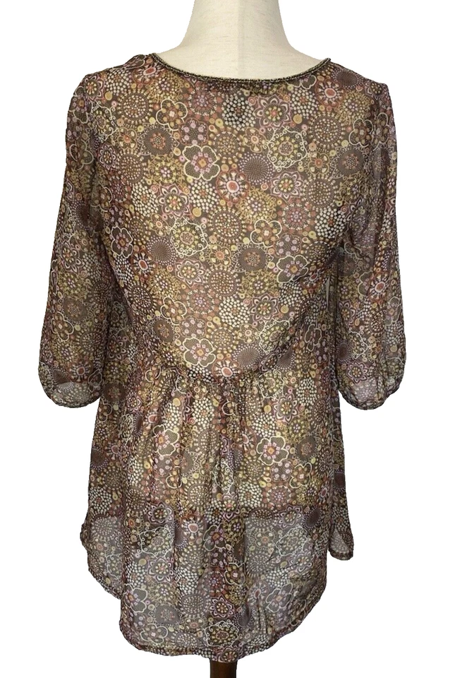 American Rag Cie Sheer Floral Blouse Womens Top Boho Fairy Cottage Sz M - Image 3 of 4