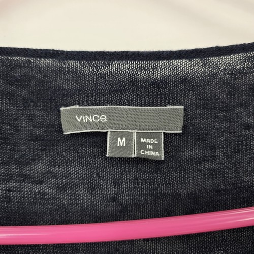 Vince Linen Boat Neck Sweater Stripes Navy Blue White Size Medium Light Knit - Picture 2 of 4