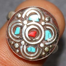 Nepali Tribal Nepali Tribal Tibetan Turquoise Red Coral Ring US 7 JW
