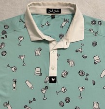 Bad Birdie 5 PM Somewhere Men  s M Golf Polo Martini Drinks Print