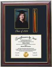 Wood Diploma Frame with 5x7 Photo, Tassel Holder Personalized Mahogany 8.5x11 SQ