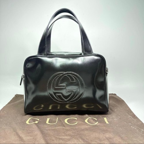 GUCCI Handbag GG Patent Black Vintage Authentic From Japan