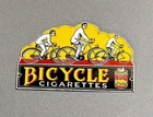 VINTAGE 12” BICYCLE CIGARETTES TOBACCO PORCELAIN SIGN CAR GAS OIL MOTORCYCLE