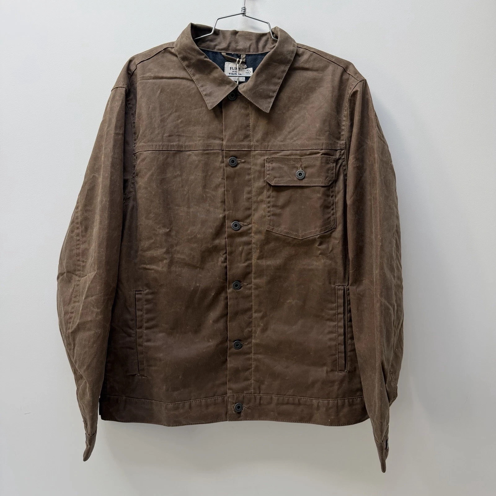 Flint and Tinder Waxed Trucker Jacket Mens XL Brown Flannel Lined Made USA - product detail image 1