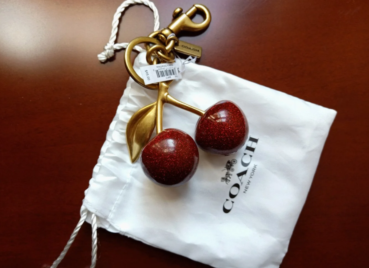 Coach Red Cherry Apple Bag Charm Keychain Resin Metal Brass Purse