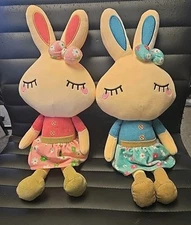 Set of 2 Plush Stuffed Bunny Rabbit, 18.3" Pink And Blue Cllayees Dolls