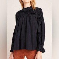 Anthropologie Maeve Woman's size 10 modern peasant blouse smocked high neck