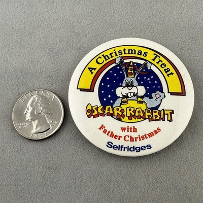 Vintage Oscar Rabbit Father Christmas Selfridges London Pinback Button #61612