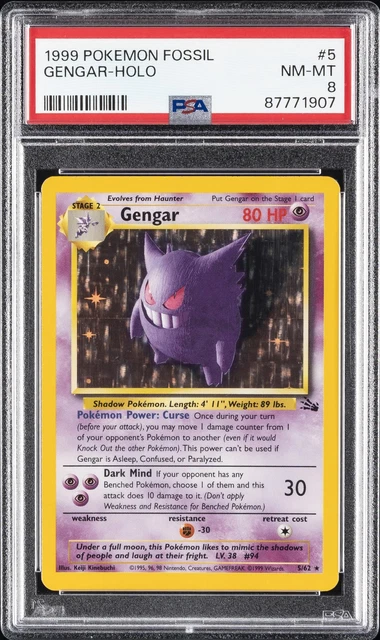 1999 POKEMON FOSSIL #5 GENGAR-HOLO PSA 8