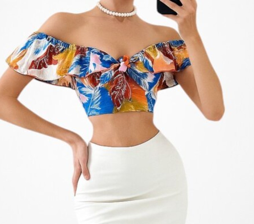 Zara Linen Fiesta Tropical Crop Top Size XS NWT thumbnail 3