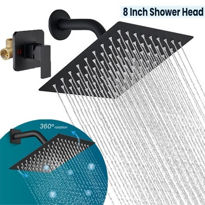 Unterputz Duscharmatur Schwarz 8 Zoll Regendusche Duschset Bad Komplettset