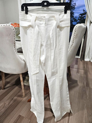 Mojito Lady Resort Wear 100% Linen Pants Button Detail at Legs Tie Belt SZ S